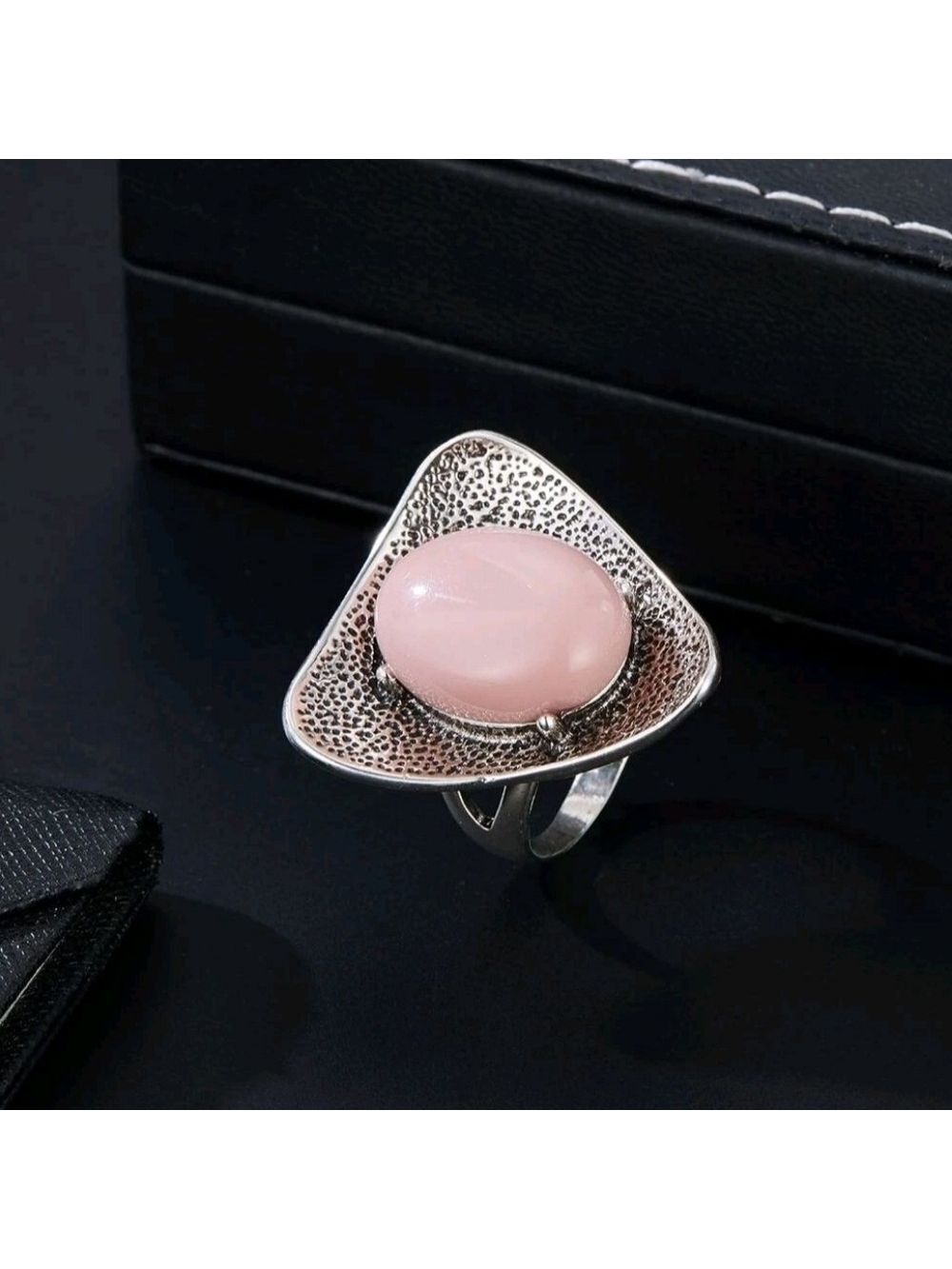 Medieval Triangle Pink Agate Ring